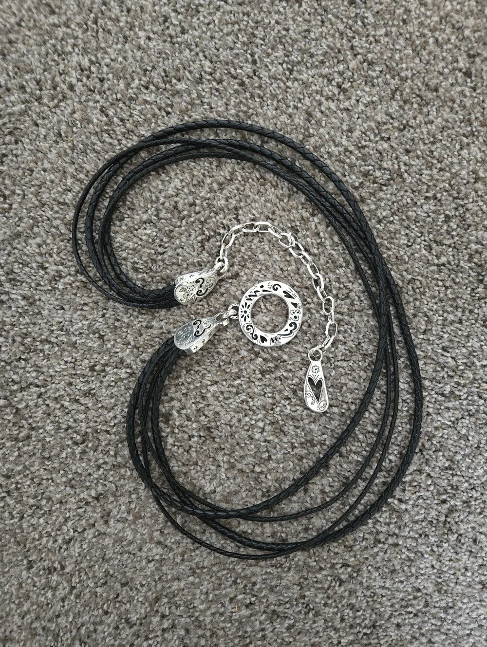 Brighton Black Braided Leather Belt Women's Large Black & Silver Hook Closure